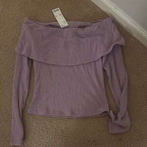 Urban outfitters Off-Shoulder Ribbed Lilac Top